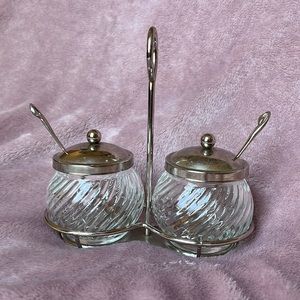 Vintage Condiment Set with Tray and Spoons